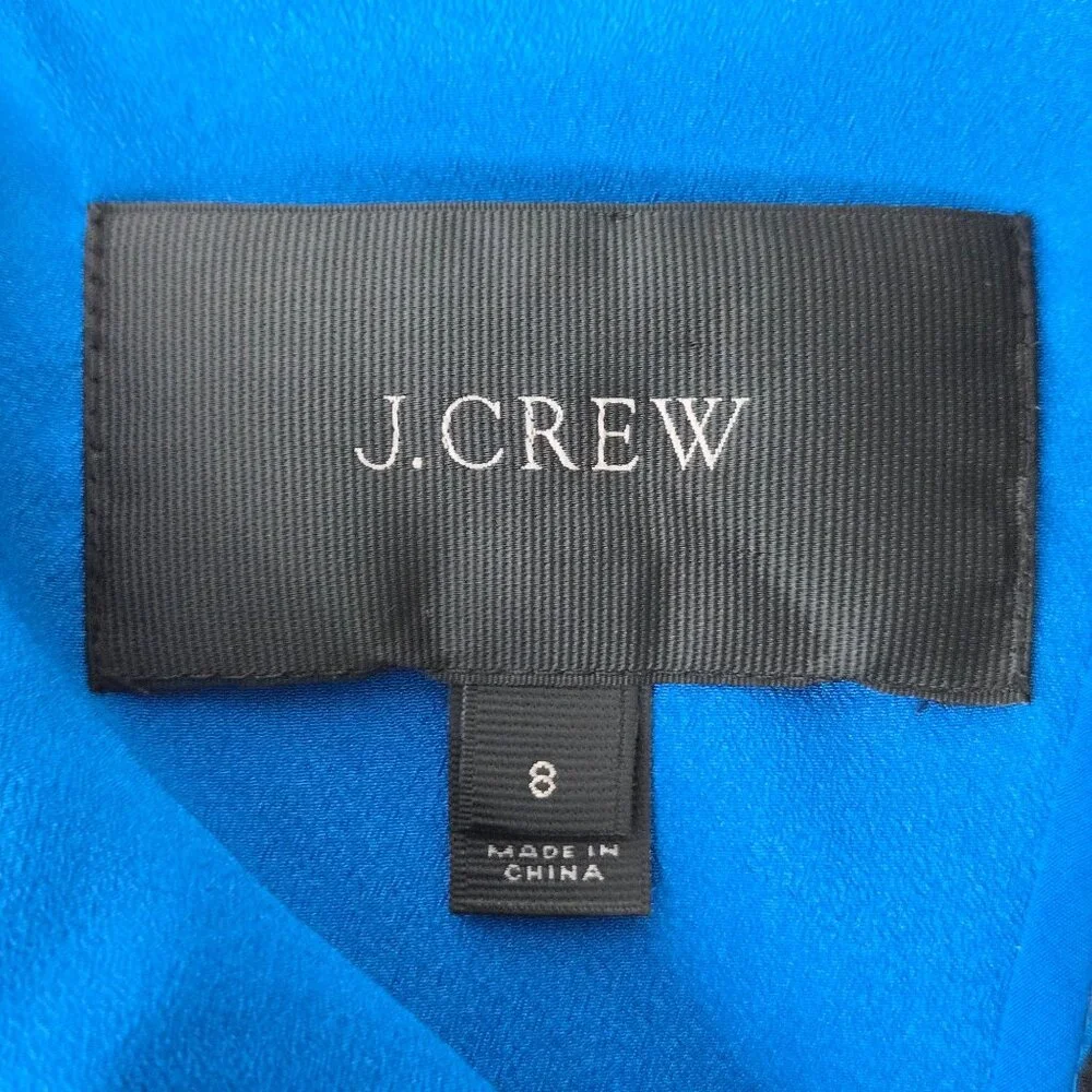 J. Crew Dress Sz 8 Silk Blue Floral Babydoll Boho Cottage Knee Length Sleeveless - Picture 9 of 13